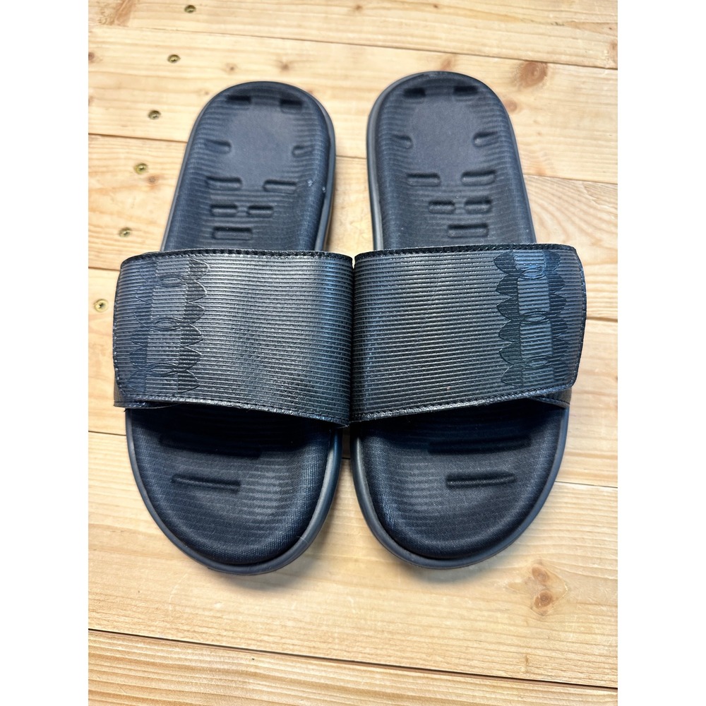 Under Armour Slides Sandals Mens 7‎ Womens 8.5 Black Logo Comfort